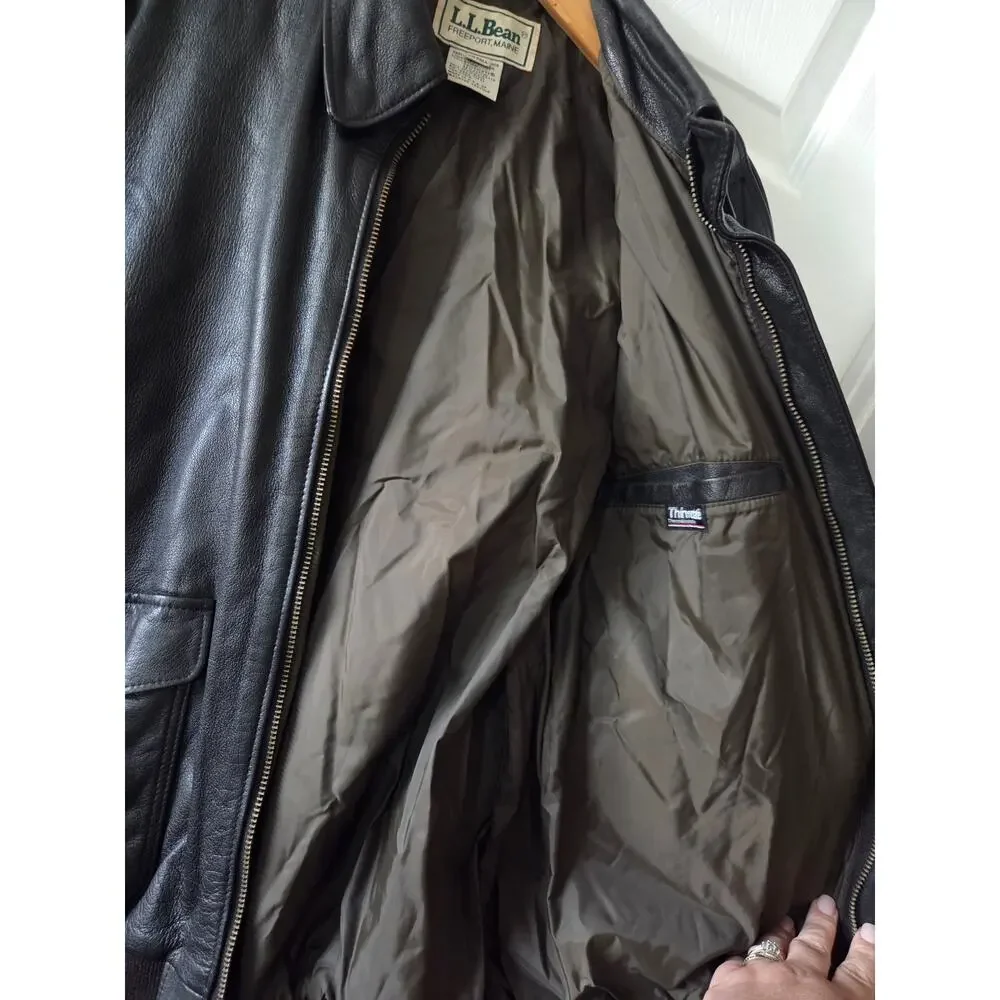 L.L. Bean Men's 40 TALL Leather Bomber Jacket Brown A-2 Flight Thinsulate